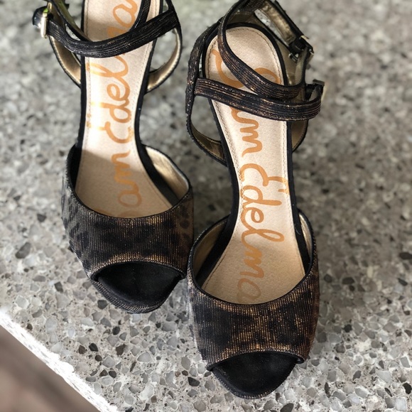 Metallic Leopard Print Sam Edelman Platform Heels - Picture 3 of 6